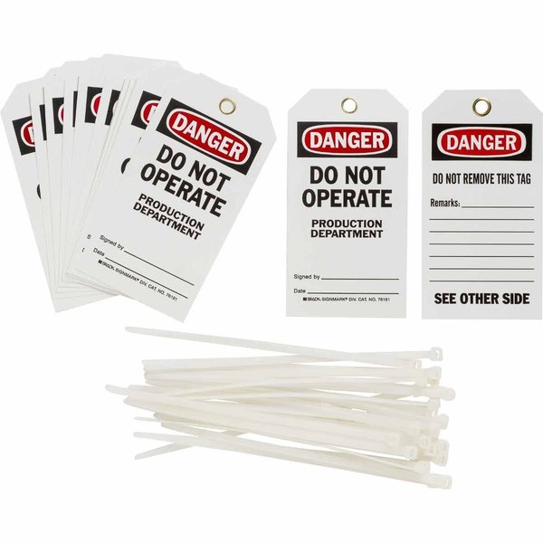 Brady Tags DO NOT OPERATE PRODUCTION DEPARTMENT Polyester 5.75 x 3  BK/RD/WH 25/PK 76181